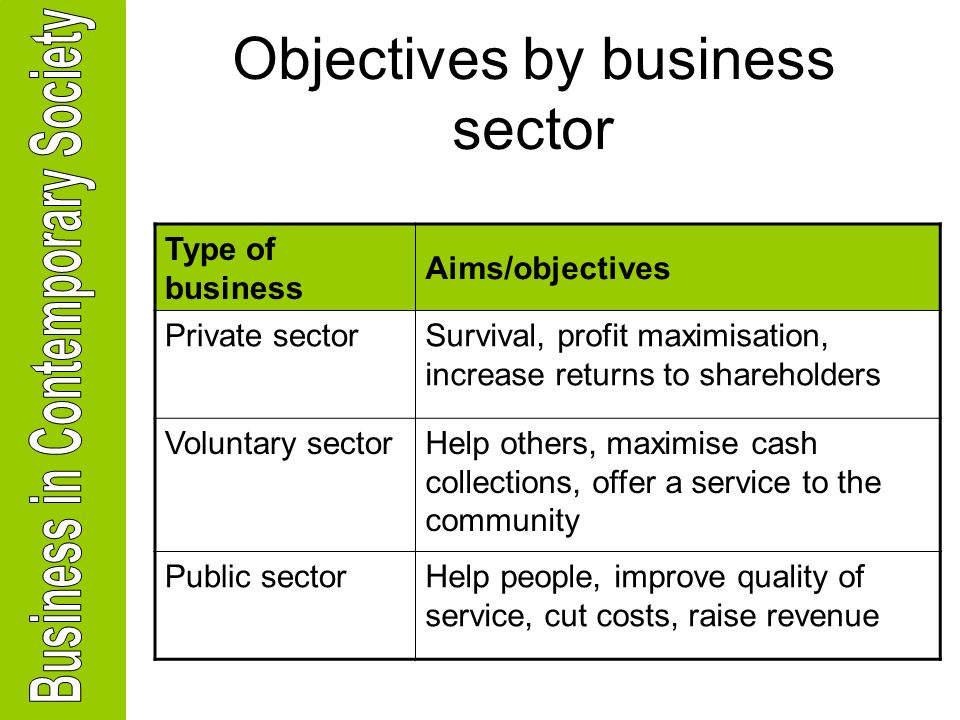 aims and objectives of public sector business plans